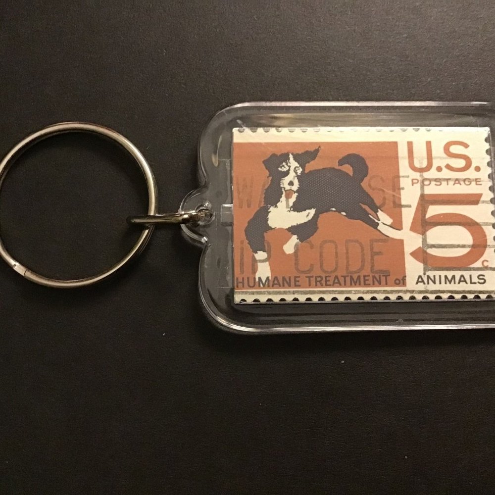 Humane Animals Keychain - Upcycled Recycled Postage Stamp Key Chain